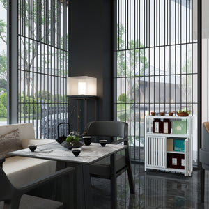 English Elm White Bamboo Storage Cabinet with Shelves — Large Capacity Freestanding Bathroom & Living Room Organizer, Durable Eco-Friendly Design W2207P242509