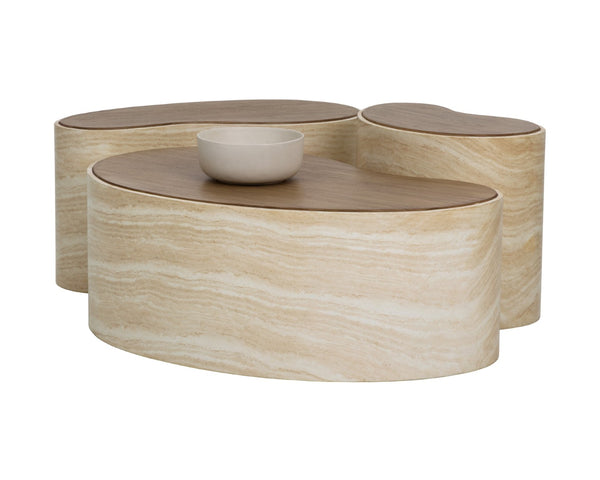 Sunpan ISHIKO Coffee Table - Sculptural Organic Design with Warm Wood-Effect Top & Durable Concrete Base 112580