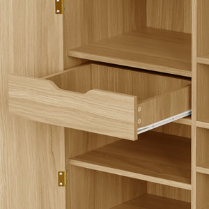 English Elm Modern Fluted Bar Cabinet with Wine Rack Glass Holders Adjustable Shelving and Hidden Drawer Natural N728P438606N