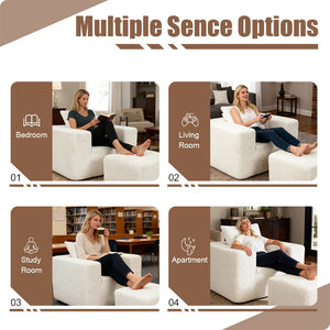 English Elm Boneless Corduroy Lounge Chair with Ottoman High Back Accent Pillow No Assembly White W5385P433282