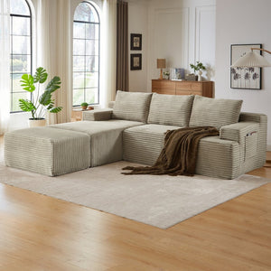 English Elm U-shaped Cloud Sectional Corduroy Deep Seat Modular Sofa for Living Room Lounge W2339S00110