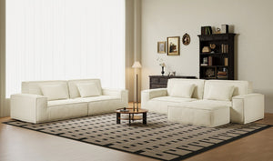 English Elm 106.3 Inch Large Striped Compression Sofa - Modern Beige Furniture For Living Rooms & Bedrooms W3147S00019