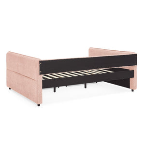 English Elm Queen Boucle Tufted Daybed Sofa with Storage Drawers Eucalyptus Frame Guest Room Pink W1413S00178