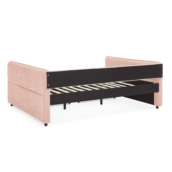 English Elm Queen Boucle Tufted Daybed Sofa with Storage Drawers Eucalyptus Frame Guest Room Pink W1413S00178