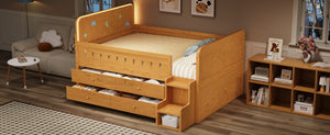 English Elm Wooden Full Bed Frame with Led Headboard Four Storage Drawers and Ladder Shelf Wood N7090004028D