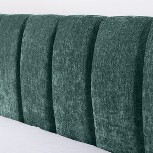 English Elm Queen Chenille Upholstered Storage Bed Wingback Headboard Platform Frame Bedroom Blue+Green W487S00419