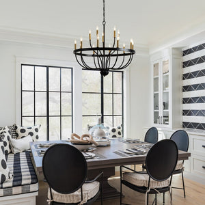 English Elm 15-light Industrial Farmhouse Chandelier Matte Black Iron Gold Candelabra Dining Foyer W5008P479818