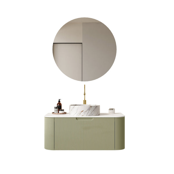 English Elm Dina 36" Wall-Mounted Bathroom Vanity With Stylish Round Sink, Soft-Close Drawer, Light Green Finish W2615S00502
