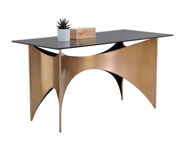 Sunpan LONDON Desk - Modern Glamour with Smoked Glass Top & Antique Gold Base for Stylish Workspaces 109644