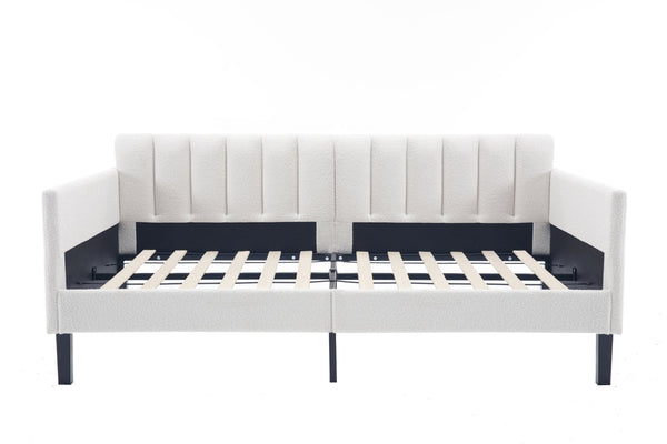 English Elm Elena Twin Size Ivory Bouclé Daybed with Ribbed Tufted Backrest, Foam Comfort, Durable 400LB Capacity B083P163439