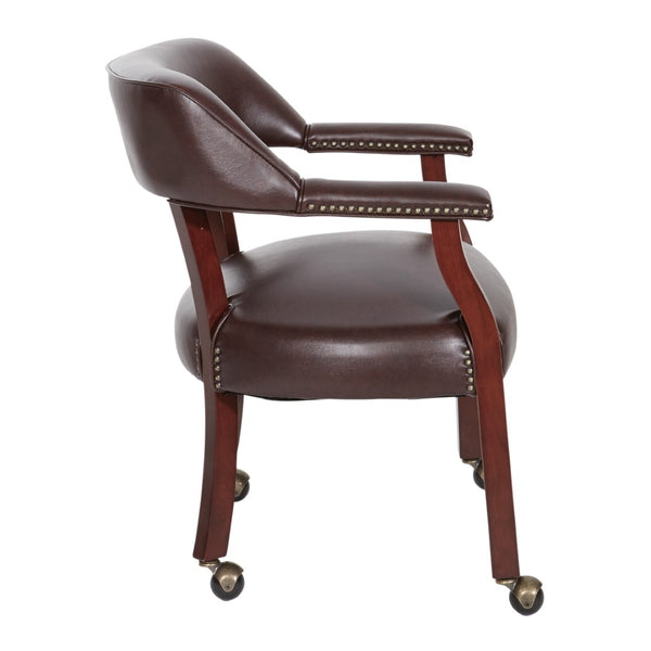 OSP Home Furnishings Traditional Guest Chair with Brass Nailhead Trim Vinyl Upholstery and Rolling Casters TV231-JT4