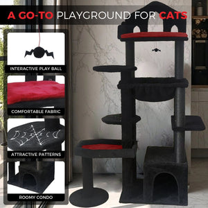 English Elm Black Gothic Cat Tower 58in Coffin Platform Sisal Scratching Hammock Cave Indoor W243P351721
