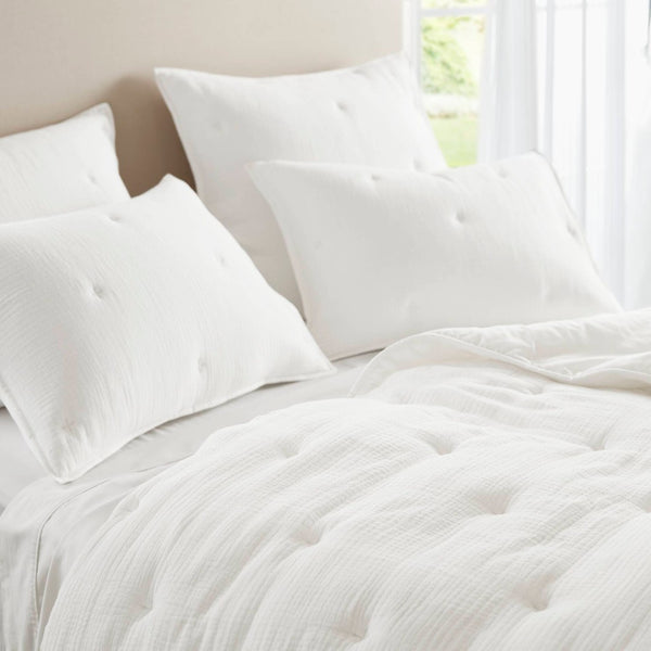 English Elm 3-piece King Cotton Muslin Quilt Set Crinkle Texture Embroidered Farmhouse Bedding B035P408348
