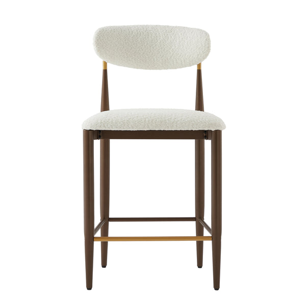 English Elm Christopher Knight Home® - ARMLESS Modern Upholstered Counter Stool Set of 2 with Iron Toothpick Frame, Gold Trim Accents Beige+Brown N771P316339J