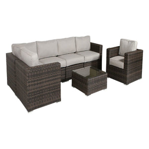 English Elm 5-Person Wicker Patio Set with Cushions Fully Assembled — 7-Piece Weatherproof Aluminum Sofa Set, Plush 5" Cushions Grey B120S00107
