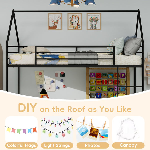 English Elm Metal Twin over Twin Bunk Bed Sturdy Heavy-Duty Frame with Silent Slats, 13" Guardrail & Ladder Black W1935P330797