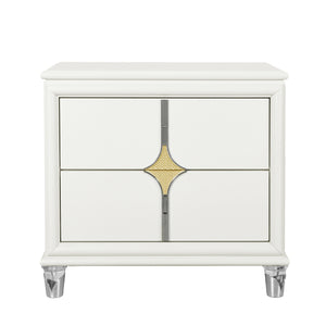 English Elm URIUNI Gold Nightstand with Gold Accented Drawers, Acrylic Front Legs, Spacious Storage, Modern Elegance B201P299630