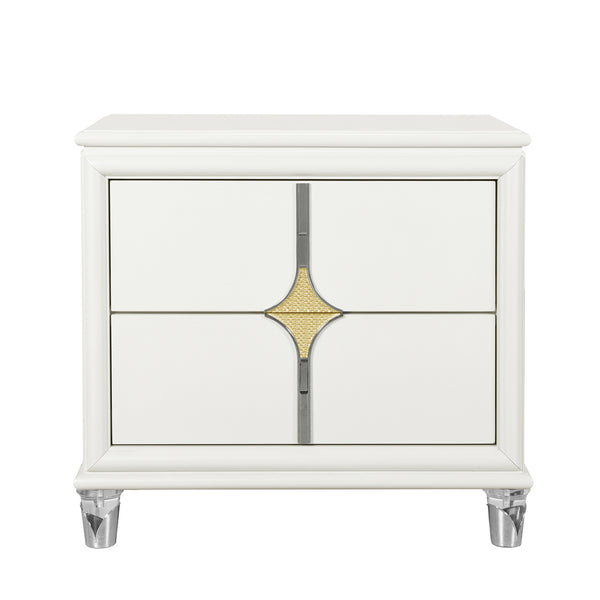 English Elm URIUNI Gold Nightstand with Gold Accented Drawers, Acrylic Front Legs, Spacious Storage, Modern Elegance B201P299630