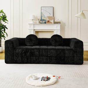 English Elm 84.6-inch Cloud Sofa with Lychee-Textured Long-Pile Polyester, Plush High-Density Foam Comfort Black W834P366231