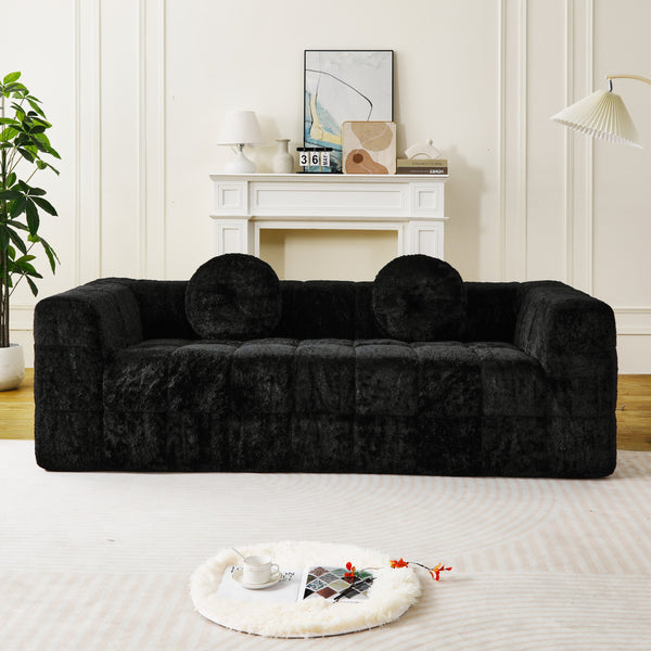 English Elm 84.6-inch Cloud Sofa with Lychee-Textured Long-Pile Polyester, Plush High-Density Foam Comfort Black W834P366231