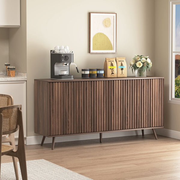 English Elm Sideboard Walnut Credenza with Hexagonal Doors and Adjustable Shelves for Dining Areas W409P327406