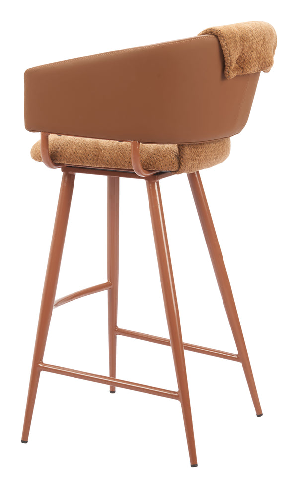 Zuo Modern Juno Barstool Set Of 2 - Modern Brown Design, Sleek Faux Leather, Ideal For Hospitality Spaces Brown 100% Polyester,Pvc,Plywood,Steel 110867-zuo-modern