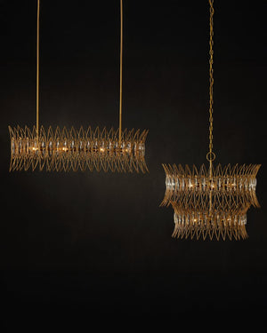 Currey & Company Marquise Oval Gold Chandelier - Elegant Mid-century Design With Leaf Motifs And Dimmable Lighting Gold Glass ,Wrought Iron 9000-1286-currey-company