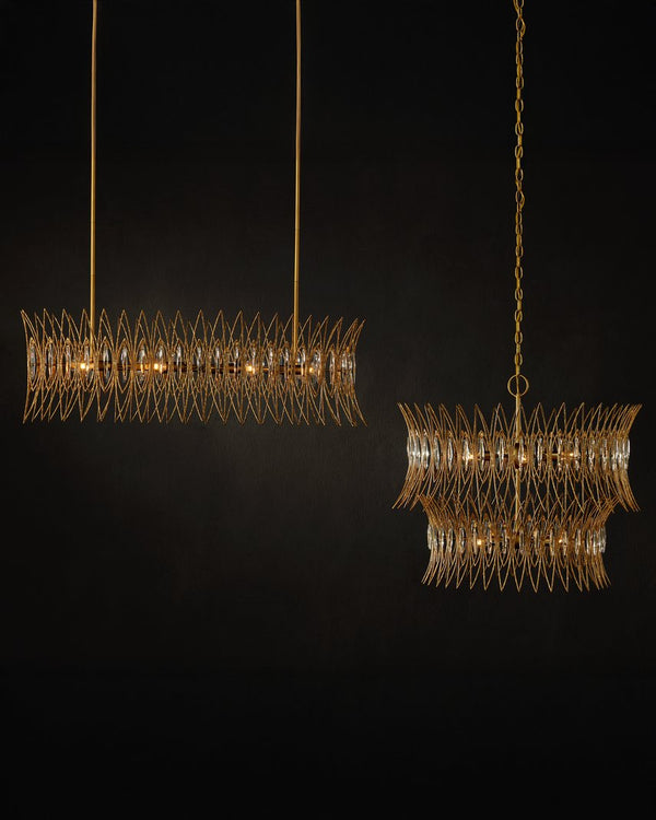 Currey & Company Marquise Oval Gold Chandelier - Elegant Mid-century Design With Leaf Motifs And Dimmable Lighting Gold Glass ,Wrought Iron 9000-1286-currey-company