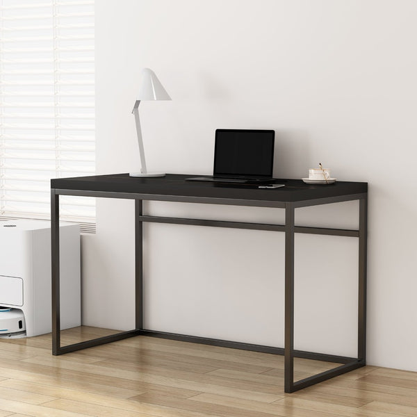 English Elm Home Office Writing Desk with Steel Frame and Scratch Resistant Two Tone Surface Black Marble-Look Sintered Stone W3151P400585