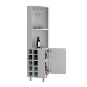 English Elm Kaia Tall Corner Bar Cabinet White Finish Wine Cubbies Stemware Rack Storage B200S00417