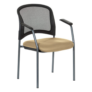 OSP Home Furnishings Progrid Mesh Back Stackable Chair with Titanium Frame for Conference Rooms Buff 86710R-R104
