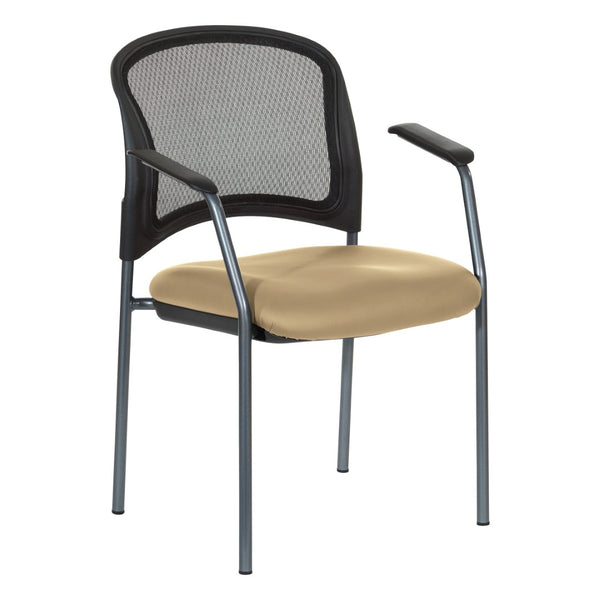 OSP Home Furnishings Progrid Mesh Back Stackable Chair with Titanium Frame for Conference Rooms Buff 86710R-R104