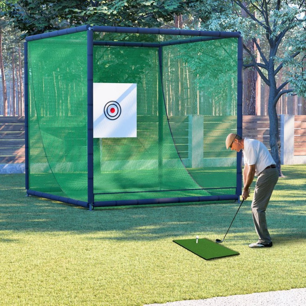 English Elm Golf Practice Cage with Powder Coated Steel Frame Double Layer Net Backyard Training W1422P284885