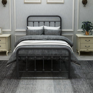 English Elm Metal Victorian Platform Bed Frame Twin Black with Decorative Headboard, Footboard & Under-Storage, No Box Spring Needed W84068777