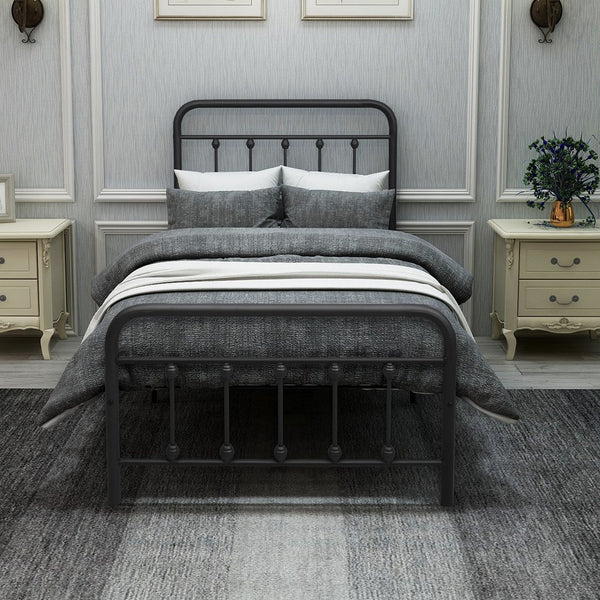 English Elm Metal Victorian Platform Bed Frame Twin Black with Decorative Headboard, Footboard & Under-Storage, No Box Spring Needed W84068777
