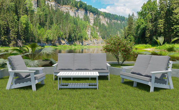 English Elm HIPS 3 Seater Sofa with Cushions — Weatherproof HIPS Outdoor Patio Couch for Porch, Poolside, Terrace White W1209114907
