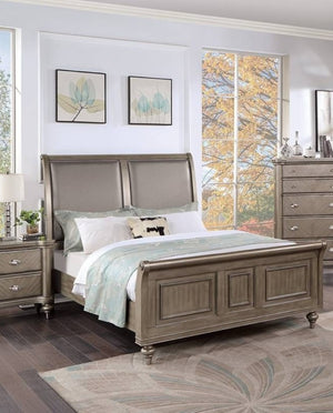 English Elm Modern Glam Eastern King Bed Faux Leather Headboard with Antique Silver Trim Accents B011S02104