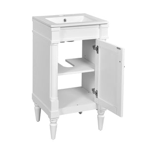 English Elm 18-Inch Modern Bathroom Vanity with Sink Compact Retro Design Durable MDF & Solid Wood Legs Storage-Friendly White N710P257401K