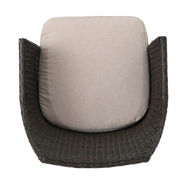 English Elm Christopher Knight Home® - KENNETH Brown Multi 3-Pc Chat Set – PE Rattan Bistro Outdoor Patio Seating with Waterproof Cushions and Iron Frame (Compact) 61209.00MBN