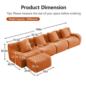 English Elm L-Shaped 4-Seat Modular Sofa In Soft Teddy Fabric – No Assembly, Ergonomic Design & Anti-Slip Base W714S01454