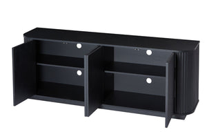 English Elm Sideboard Wave Front Buffet Cabinet with Push Open Doors and Matte Black Finish W1162P323741