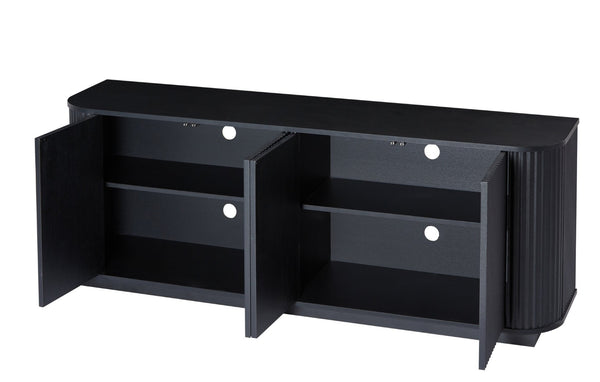 English Elm Sideboard Wave Front Buffet Cabinet with Push Open Doors and Matte Black Finish W1162P323741