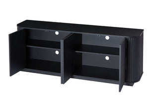 English Elm Sideboard Black 64" x15" x24" TV Stand Buffet Cabinet with Wave Pattern Curved Edges Press-Open W1162P295361