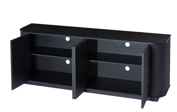 English Elm Sideboard Black 64" x15" x24" TV Stand Buffet Cabinet with Wave Pattern Curved Edges Press-Open W1162P295361