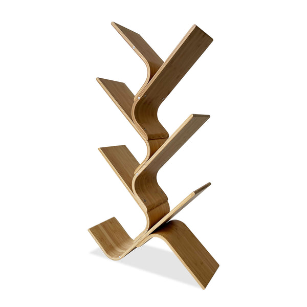 English Elm Modern Bamboo Diagonal Shelf Unit for Living Room — Contemporary Vertical Display, Space-Saving Organizer Natural 26 L x 11 W x 10 H B2741P342786