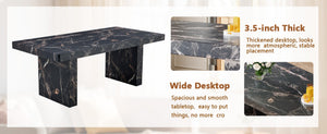 English Elm Table and Chair Set 7 Piece Marble Pattern Mdf Top with Linen Dining Seats Black,Dark Gray W1151S03917