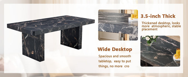 English Elm Table and Chair Set 7 Piece Marble Pattern Mdf Top with Linen Dining Seats Black,Dark Gray W1151S03917