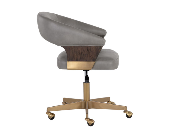 Sunpan Leonce Mid-Century Modern Office Chair with Faux Leather, Walnut Arms & Gold Stainless Steel Base