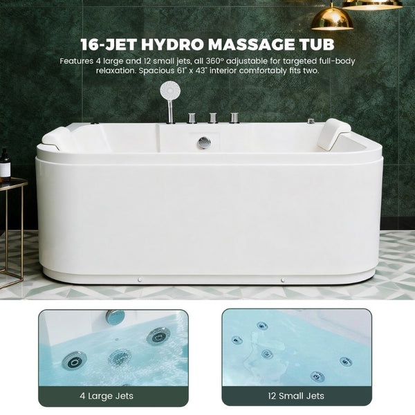 English Elm Korra Freestanding Acrylic Whirlpool Tub with 16 Jets Heater and Led Spa Lighting W5619P452427