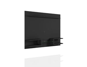 English Elm Plaza 64" TV Panel with Overhead Display Shelf, Glass Media Divider, Wire-Management & Mounting Hardware Black B365P398385